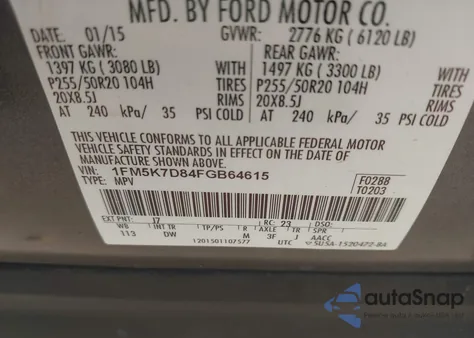 2015 Ford Explorer Xlt from USA, damaged, VIN 1FM5K7D84FGB64615